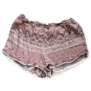 Forever 21 Brown + pink boho shorts with lace trim